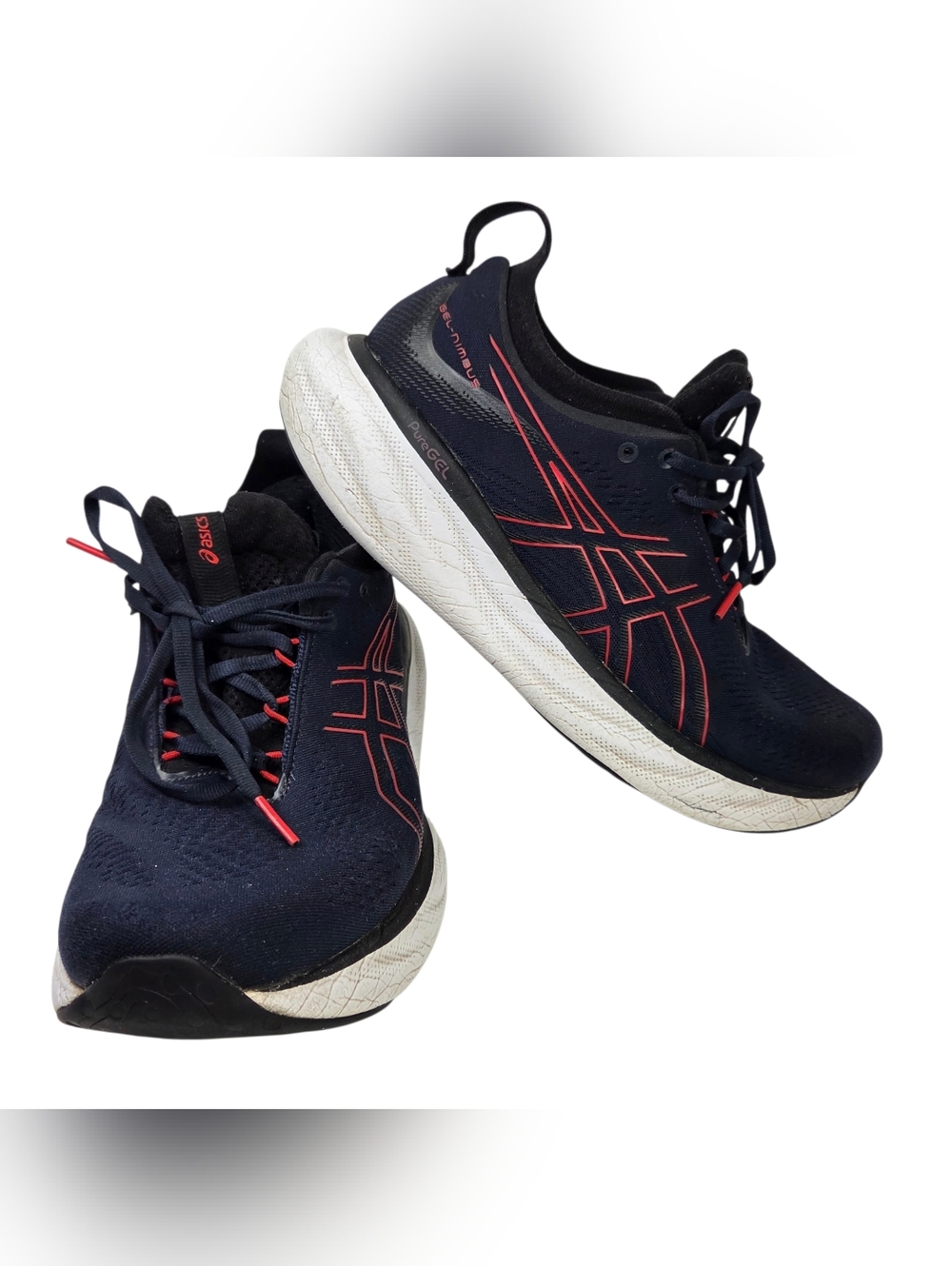 ASICS Men’s Navy Athletic Shoes with Pink Accents. Size 9.5